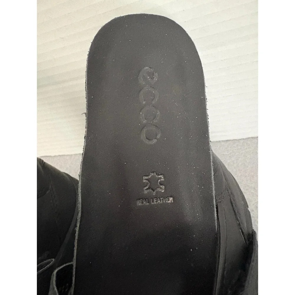 ECCO Womens Mary Jane Flats Leather EU 38 US 7-7.5 Black Hook Loop Comfort Shoe
